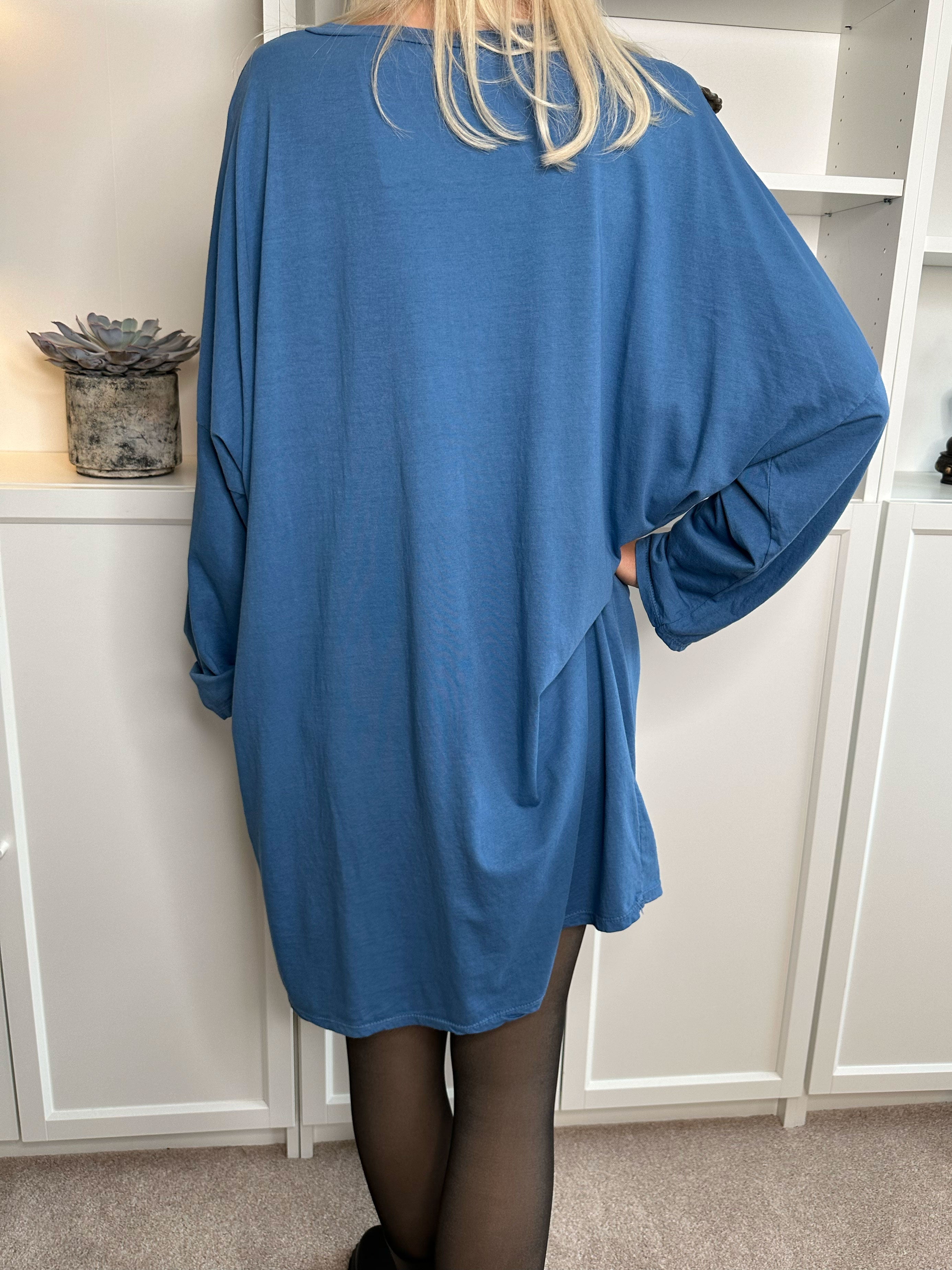 Bree Long Sleeve - Klänning i bomull med gultext framtill